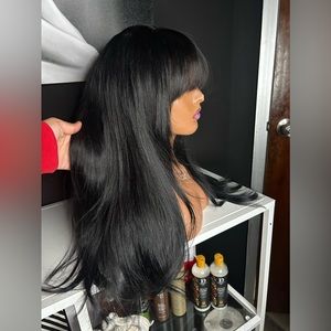 Fringe bang human hair wig transparent closure